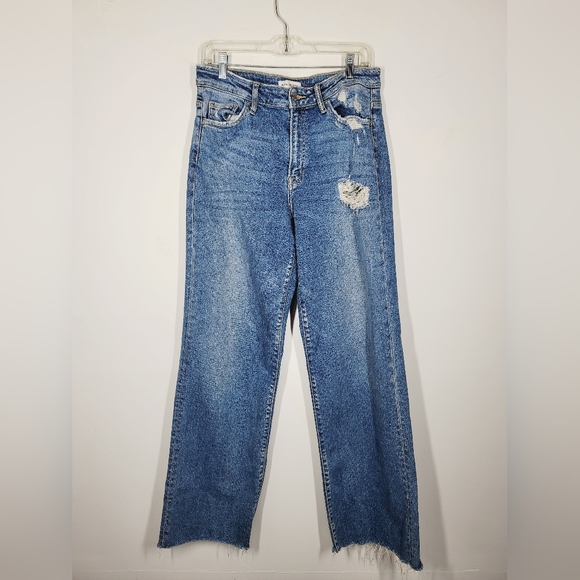 Flying Monkey Blue Distressed Straight Leg Jeans, Size 30 - Picture 1 of 4